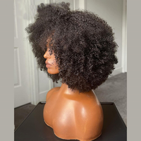 Courte Perruque Cheveux Humains Afro Crépus Bouclés 4C, Afro Crépus Bouclés avec Texture 4C, Ligne de Cheveux Naturelle, Sans Colle, Économique