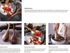 ชุดช้อนตักสลัดด้ามยาวส้อมอาหารค่ำผสมสลัดด้ามยาวช้อนตักเสิร์ฟไม้อาคาเซีย - Product Image 5