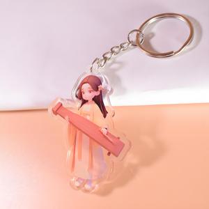 HanXin breloques en acrylique scintillant imprimées personnalisées et promotionnelles, figurine de dessin animé transparente imprimée en UV, porte-clés de dessin animé mignon