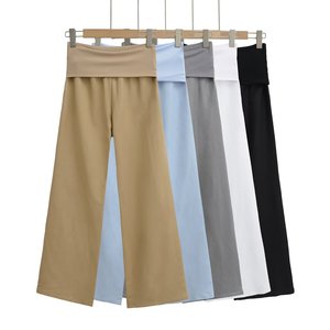 <span class=keywords><strong>Pantaloni</strong></span> Larghi da <span class=keywords><strong>Donna</strong></span> alla Moda in <span class=keywords><strong>Viscosa</strong></span>/Cotone Tinta Unita <span class=keywords><strong>con</strong></span> Vita Alta Elasticizzata Vestibilità Comoda Casual - Product Image 1