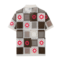 Polo Homme Tricoté Jacquard Respirant à Fleurs Creuses Vintage pour l'Été