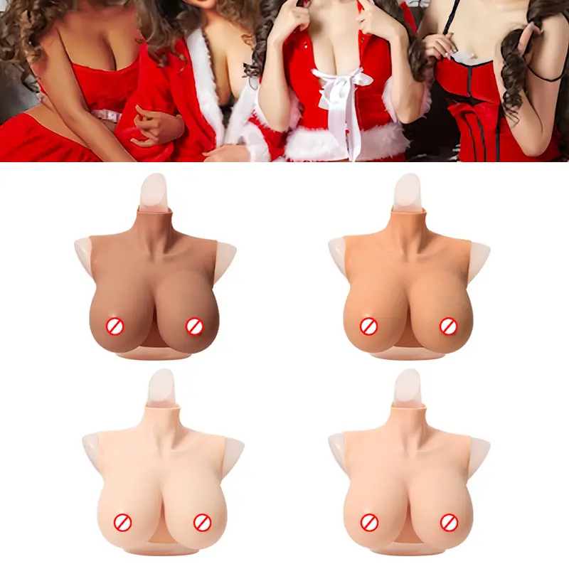 크리스마스 실리콘 유방 현실적인 실리콘 거짓 가슴 거대한 가짜 유방 형태 옷 남성에서 여성 Crossressing 의상