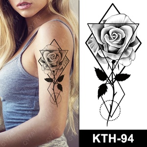 Rojo Azul Negro Color <span class=keywords><strong>Tinta</strong></span> Impreso Temporal Body Art Sticker Mujeres Tribal Falso Impermeable Flor Rosa Tatuaje - Product Image 3