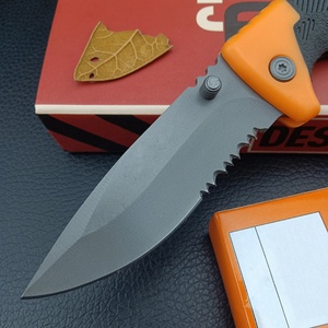 Cuchillo de Caza Plegable de Media Hoja Dentada 8Cr13Mov con Empuñadura de Goma para Camping DIY OEM - Product Image 3