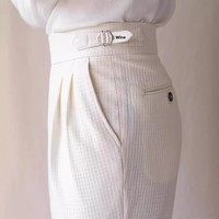 Pantalon de costume décontracté taille haute en polyester jacquard, coupe droite style parisien, polyvalent, printemps-été