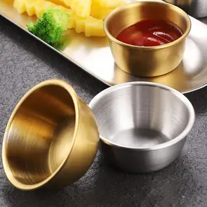 Piring emas Stainless steel, peralatan dapur piring mentega bumbu kedelai logam nampan makanan penutup peralatan makan saus cuka makanan ringan