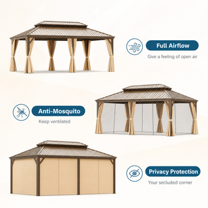 Gazebo con Tetto Rigido 3,6x4,8m, Telaio in Alluminio Grigio/Beige, Protezione UV UPF 50+, Resistente <span class=keywords><strong>all</strong></span>'Acqua, per Giardino, Balcone, Portico, Patio - Product Image 2