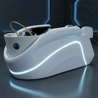 Lit de spa capillaire avec bande lumineuse LED, panneau de commande numérique, boutons tactiles, fauteuil de lavage de cheveux, équipement intelligent pour salon
