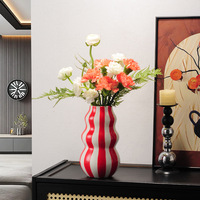 Vase en céramique rétro nordique à rayures, décoration moderne pour la maison, centre de table pour salon, arrangement floral