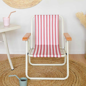เก้าอี้ผ้าใบสไตล์วินเทจแบบพกพาขนาดเล็กสำหรับเด็กเก้าอี้ชายหาดแบบพับได้สำหรับเด็กใช้ในสวนตั้งแคมป์พร้อมที่วางแขนทำจากไม้ - Product Image 5