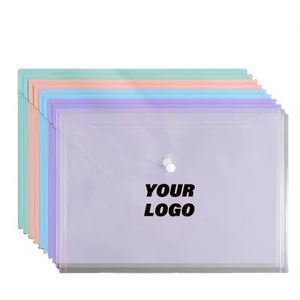 Wholesale <b>A4</b> Transparent Plastic Envelopes <b>File</b> Bags Custom Logo Folders School Document Organizers With Snap Button - Product Image 5