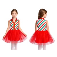 Robe de danse de Noël pour filles, sans manches, à rayures canne à sucre, en tulle tutu, costume de scène de Noël, tenue de danse pour enfants, taille personnalisée