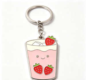 Custom Strawberry Milk Tea Enamel Keychain Zinc Alloy Metal Key <b>Ring</b> <b>Cartoon</b> Gift Pendant - Product Image 1