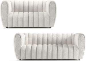 RUNXI Glamour Ensemble de canapé sectionnel inclinable 2 places en bouclé capitonné <span class=keywords><strong>à</strong></span> canaux verticaux, contemporain, extensible, Workshop - Product Image 2