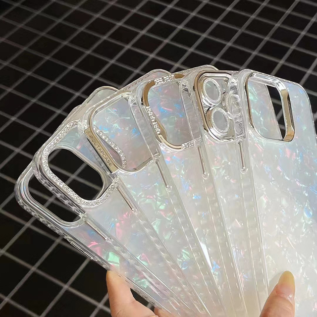 Luxury Dreamy Shell Marble Pattern Phone Case for iPhone 15 Plus 11 12 13 14 Pro 16 Promax Soft Hard IMD Glitter Phone Cover