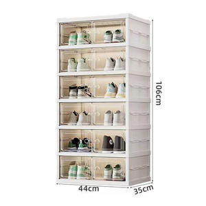 קופסאות נעליים מתקפלות עם דלתות, סלי אחסון נעליים מתקפלים, מתקן נעליים מתקפל, ארגון מדף נעליים מפלסטיק בן 6 קומות - Product Image 3