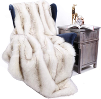 Couverture de Jeté de Luxe en Fausse Fourrure de Renard Blanche Style Européen Impression Teintée Fausse Fourrure Plaid Luxueux pour l'Hiver