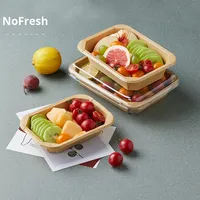 Boîte à lunch rectangulaire en papier kraft jetable, couvercle convexe hautement transparent, compatible micro-ondes, boîte à emporter pour fruits, desserts, gâteaux