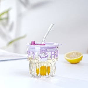 Taza de vidrio transparente con diseño simple de dibujos animados y Cinnamoroll, tapa a prueba de fugas de leche para <span class=keywords><strong>desayuno</strong></span> de 300ml, vasos de vidrio creativos - Product Image 3