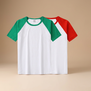 T-shirt à manches raglan pour homme, blanc, vert, rouge, couleurs contrastées, col rond, jersey décontracté en coton, coupe classique - Product Image 5
