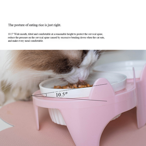 ชามอาหารแมวแบบแยกส่วนแห้ง-เปียก ชามคู่เอียงป้องกัน<span class=keywords><strong>คอ</strong></span>เสียดสี ลายอุ้งเท้าเซรามิก ลายก้างปลา แบบสองในหนึ่ง ป้องกันการหก - Product Image 4