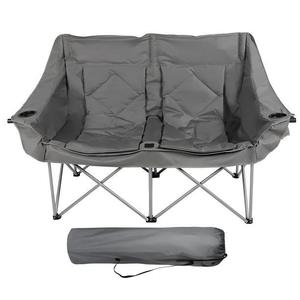Fauteuil de camping double surdimensionné en fer avec appui-tête enroulable, canapé de camping pliant rembourré avec porte-gobelet et sacs de rangement - Product Image 1