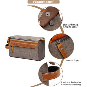 Guangzhou Factory Custom <strong>Mens</strong> Toiletry Bag Cosmetic Shaving Dopp Kit Canvas Leather Travel Kit Toiletry Bag <strong>Pouch</strong> <strong>Mens</strong> - Product Image 5
