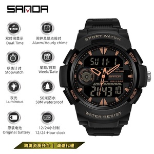 Montre SANDA 6002 unisexe à quartz avec bracelet en cuir, cadran en verre de 47 mm, aiguilles, mode, étanche - Product Image 3