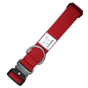 Solid <b>Red</b> Tactical <b>Dog</b> <b>Collars</b> Heavy Duty Nylon Eco-Friendly Soft Lining Padded Large <b>Dogs</b> Custom Logo Metal Ring 20mm width - Product Image 5