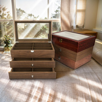 Boîte de rangement et de présentation en bois rectangulaire moderne Pavia, doublée de cuir, avec fermeture à boucle, pour 8 à 12 montres, lunettes, bijoux et tiroir