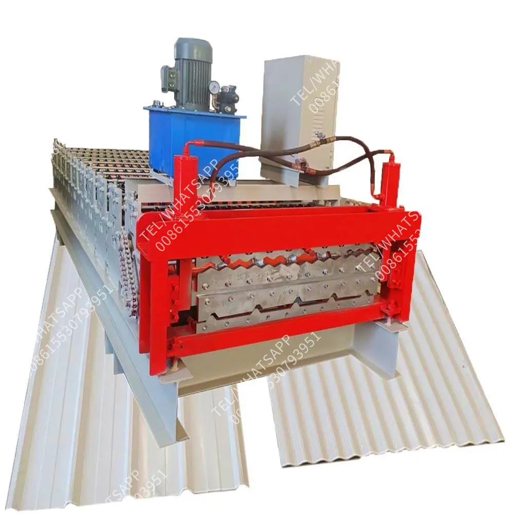 ماكينة تلقائية لعمل ألواح الأسقف المعدنية شبه المنحرفة بطبقتين في لفافة باردة، سعر ماكينة صناعة بلاط ألواح الأسقف الحديدية IBR