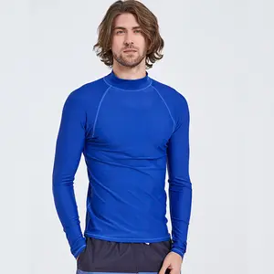 สต็อกสินค้าขายปลีกคุณภาพสูงขายร้อนสีฟ้าแขนยาว Rash Guards Surfing เสื้อว่ายน้ำดำน้ำสวมใส่
