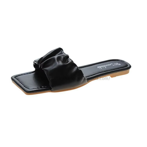 Wear Fashion Pleated Cool Slippers With Square <b>Head</b> Fairy <b>Style</b> One Word Slippers - Product Image 2