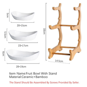 Ceramic Fruit Plate Kitchen <b>Vegetable</b> Dessert Tray Restaurant Candy Cookies Serving Bowl Set With Bamboo <b>Stand</b> Buffet Tableware - Product Image 2