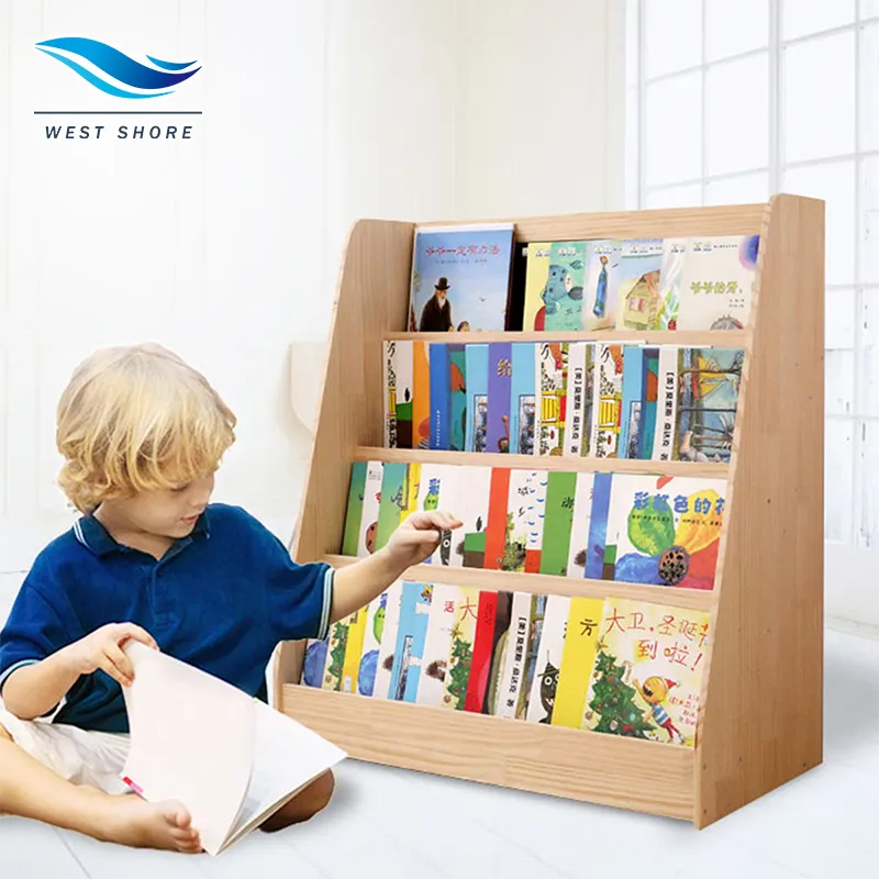 Rak Buku Anak, Furnitur Anak Kayu Rak Buku untuk Pengaturan Mudah Montessori Rak Buku Kayu Mudah Dirakit