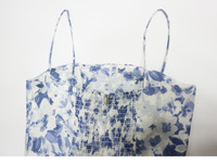 Robe longue trapèze en mousseline de soie bleue à motifs floraux, bretelles spaghetti, 100 % polyester, infroissable, lavable, fabricant de robes sur mesure, marque privée