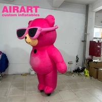 Costume d'ours en peluche gonflable rose cool de dessin animé avec lunettes, vente chaude de mascotte d'ours gonflable pour la scène, décoration de fête