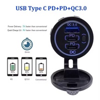 Chargeur de voiture étanche 12V-24V double USB-C/USB-A avec PD 20W et QC3.0 18W, prise allume-cigare, écran d'affichage et interrupteur d'alimentation