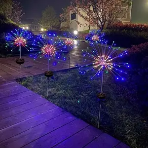 Lampu Kembang Api LED 90 /120/150, Lampu Luar Ruangan Rumput Globe Dandelion Flash String Peri untuk Taman Rumput Cahaya Liburan