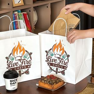 Bolsas de Papel Kraft Personalizadas para Llevar, Biodegradables, Reciclables, para Envasado de Alimentos con Asas, para Restaurantes, Barbacoa, Comida Rápida y Entrega a Domicilio - Product Image 4