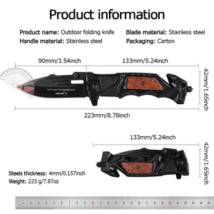 Cuchillo de bolsillo plegable multifuncional de alta dureza, herramienta portátil de autodefensa para el hogar y exteriores - Product Image 5