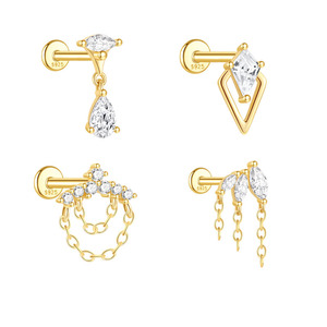 Pendientes de Plata de Ley S925 con Zirconia Marquise, Diseño Geométrico de Doble Capa, con Borlas y Parte Trasera Plana, Marca CANNER - Product Image 1