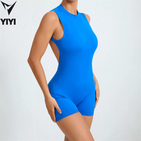 Combinaison de sport pour femme, col rond, sans manches, dos ajouré, respirante, une pièce, pour la salle de sport, l'haltérophilie, le yoga, l'entraînement