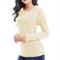 Pull-over en tricot torsadé à col rond pour femme, style coréen, à manches longues et élastique (personnalisable)