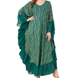 Мусульманская одежда для Ближнего Востока, свободное платье с принтом Абайи, женское лоскутное платье из полиэстера с длинным рукавом, традиционная мусульманская одежда для взрослых
