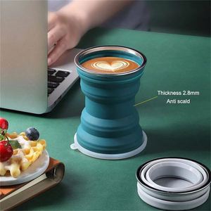 Tasses à café pliables en silicone résistantes à la chaleur pour le camping avec couvercle - Product Image 4