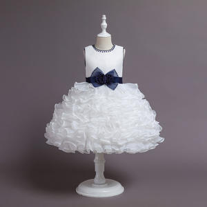 Vestidos de fiesta de cumpleaños para niñas de 3 años, novedad, cuello redondo con cuentas, pastel esponjoso sin mangas, lazo de boda, elegante, blanco - Product Image 3