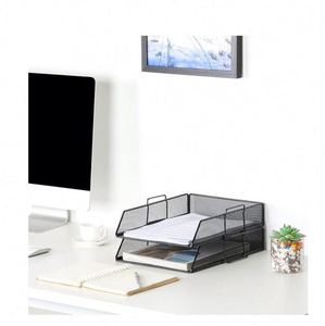 2 Tier A4 Mesh in Trays Stackable Office Desk Tidy <b>File</b> Holder Magazine Storage Paper <b>Document</b> Letter Organiser - Product Image 4