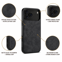 Étui magnétique pour iPhone 17 et 18, en cuir PU vintage noir mat avec cadre en TPU et plaque arrière en PC, compatible avec la charge sans fil et aimant N52