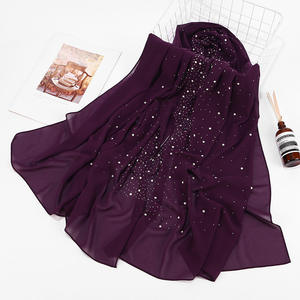 Vente en gros de turban musulman Hijab en mousseline de soie avec strass en porcelaine Perçage à chaud Écharpe en mousseline de soie Hijab pour femme Châle Écharpe Hija - Product Image 4